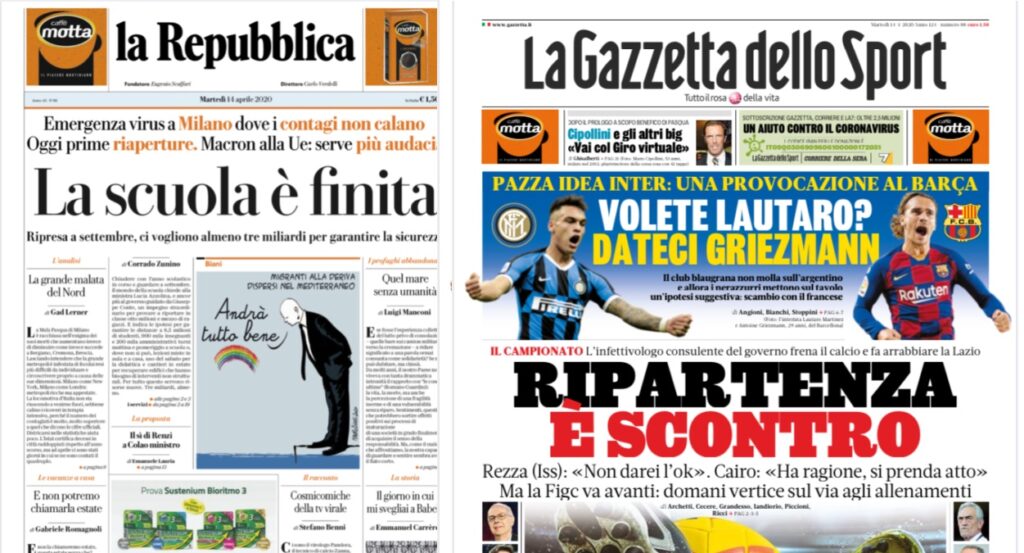 Prima pagine Quotidiani del 14 aprile