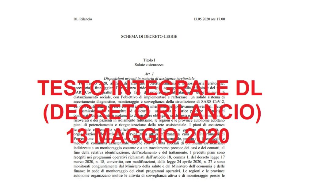 testo integrale decreto rilancio 13 maggio