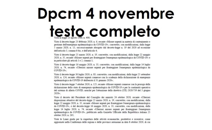 testo completo Dpcm 4 novembre 2020